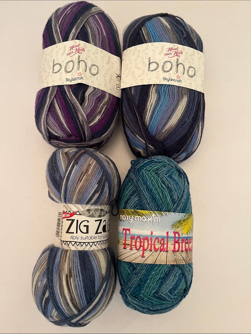 Lot of 4 mixed brand Sock Yarn, 100g each, superwash wool nylon